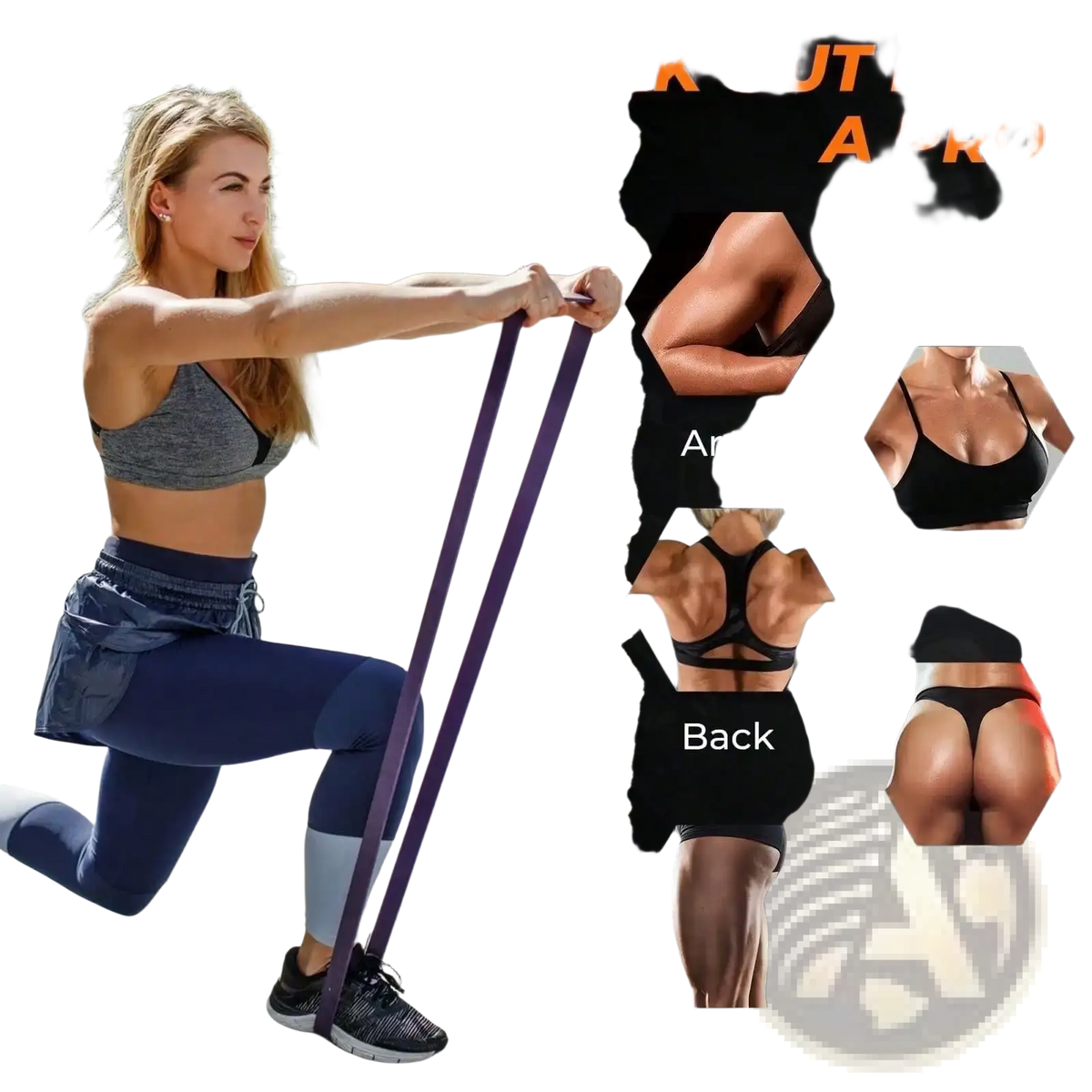 Purple latex resistance band from a resistance bands set 5-120lbs for home workout and strength training