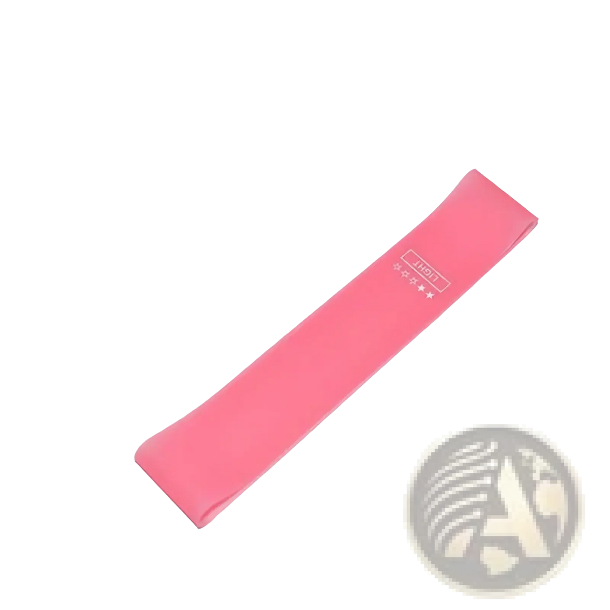 A vibrant pink elastic rubber resistance band 15 pounds strength 600mm by 50mm for fitness and Pilates use