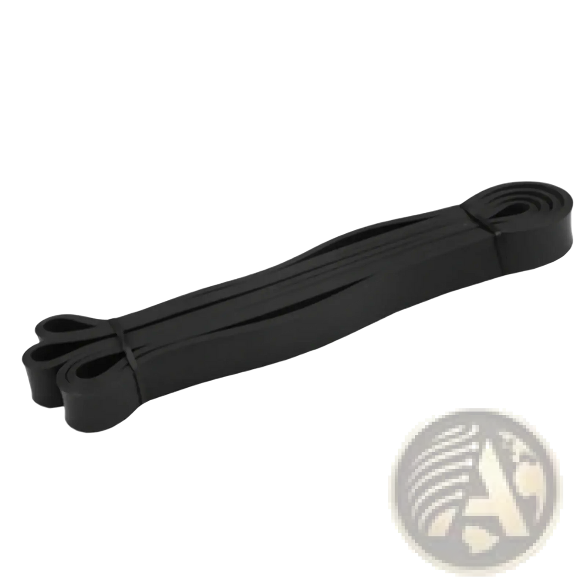 Black rubber resistance band coiled and neatly arranged for fitness and training use in resistance bands set