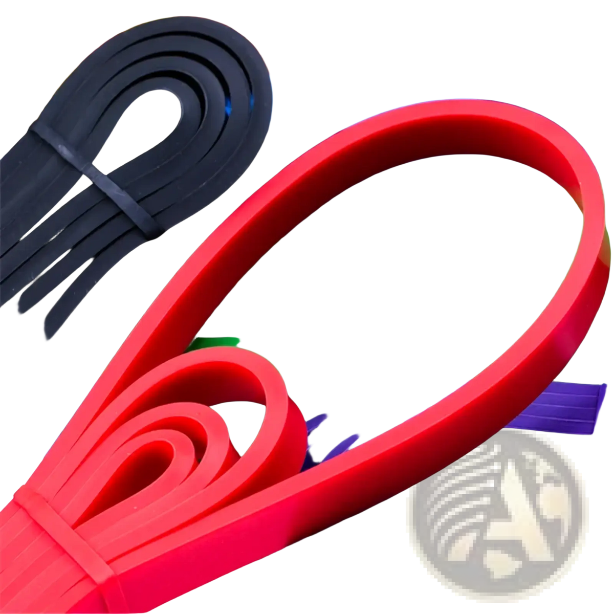 Bright red resistance band made of smooth elastic rubber with a looped design for fitness and training use