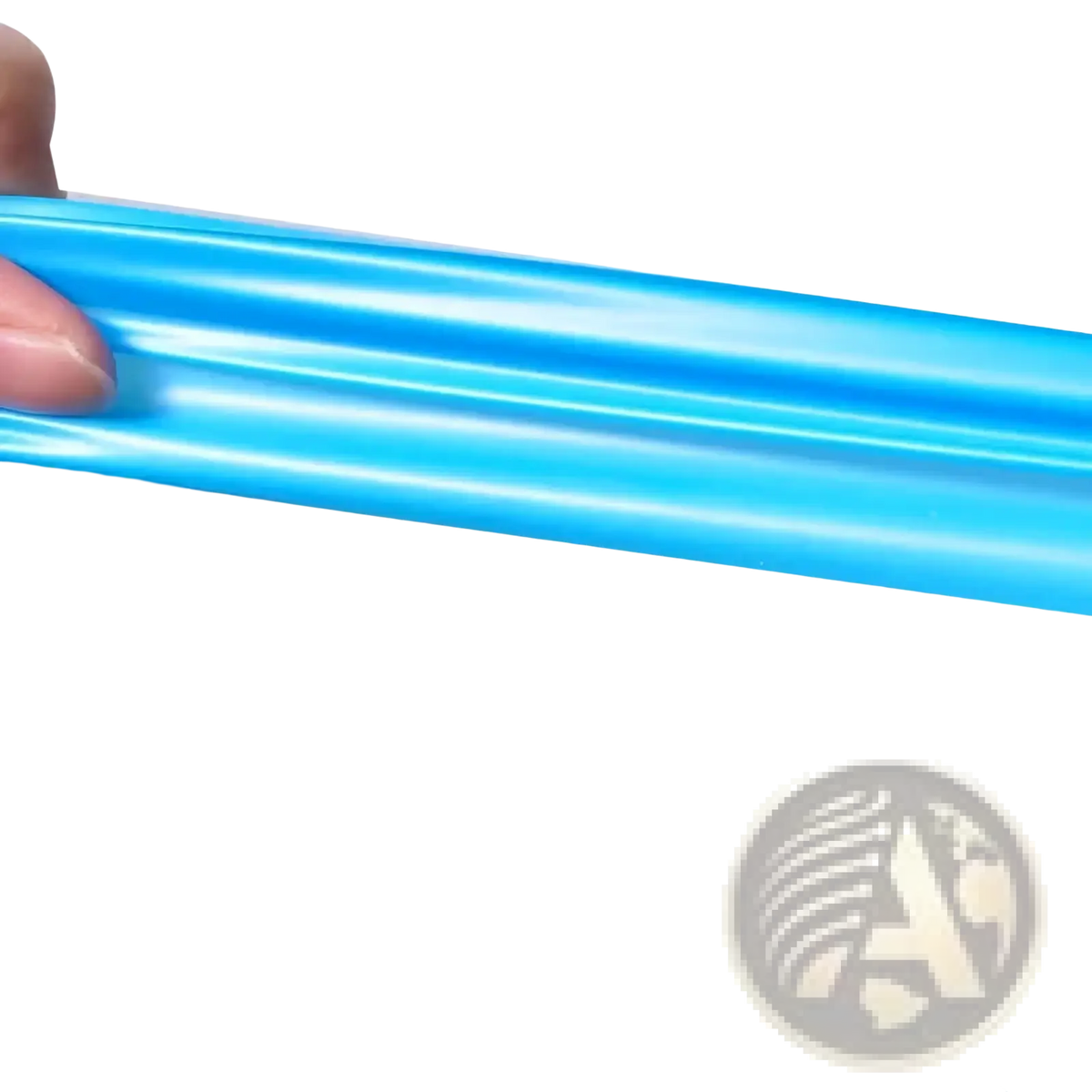 Resistance bands set with bright blue glossy plastic tubing featuring a smooth slightly reflective surface for fitness yoga and stretching