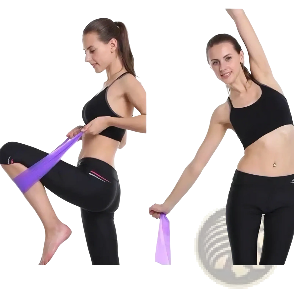 Purple resistance band from resistance bands set for fitness yoga and stretching elastic smooth with slight sheen