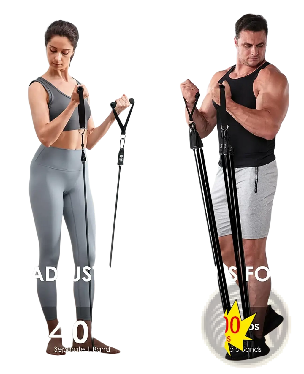 Black adjustable resistance bands with handles designed for multi-purpose home gym workout and fitness training