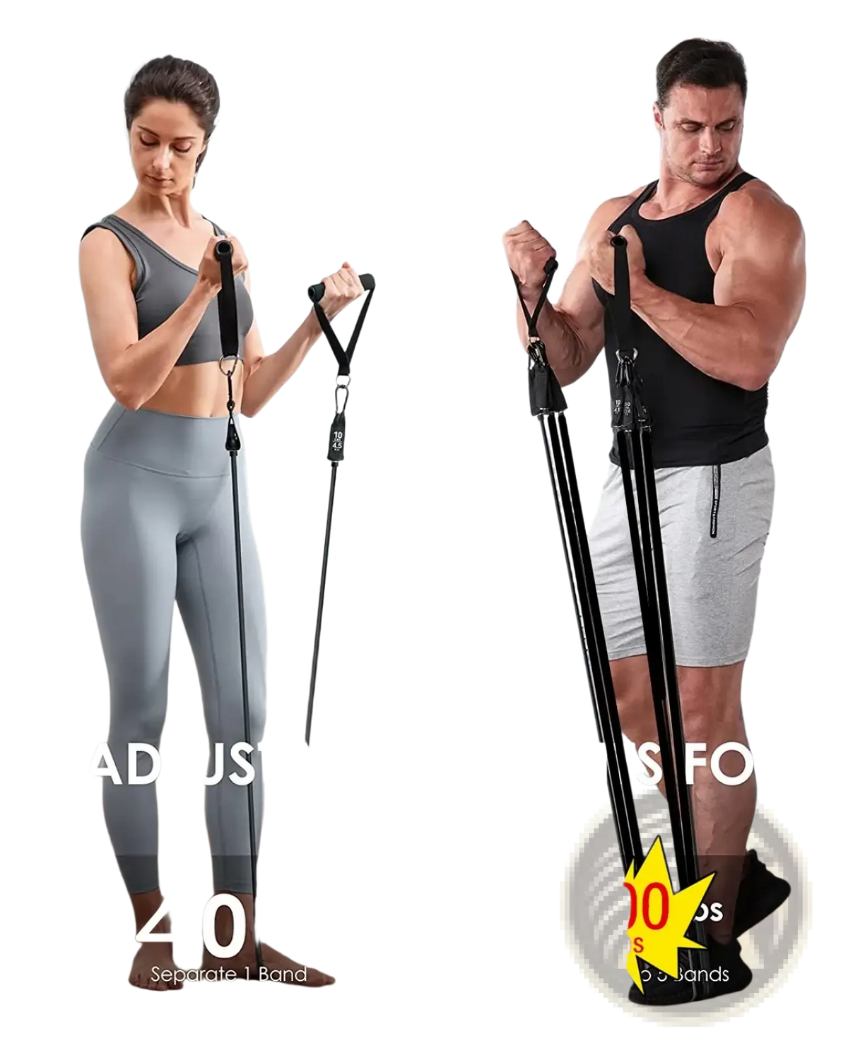 Black adjustable resistance bands with handles designed for multi-purpose home gym workout and fitness training