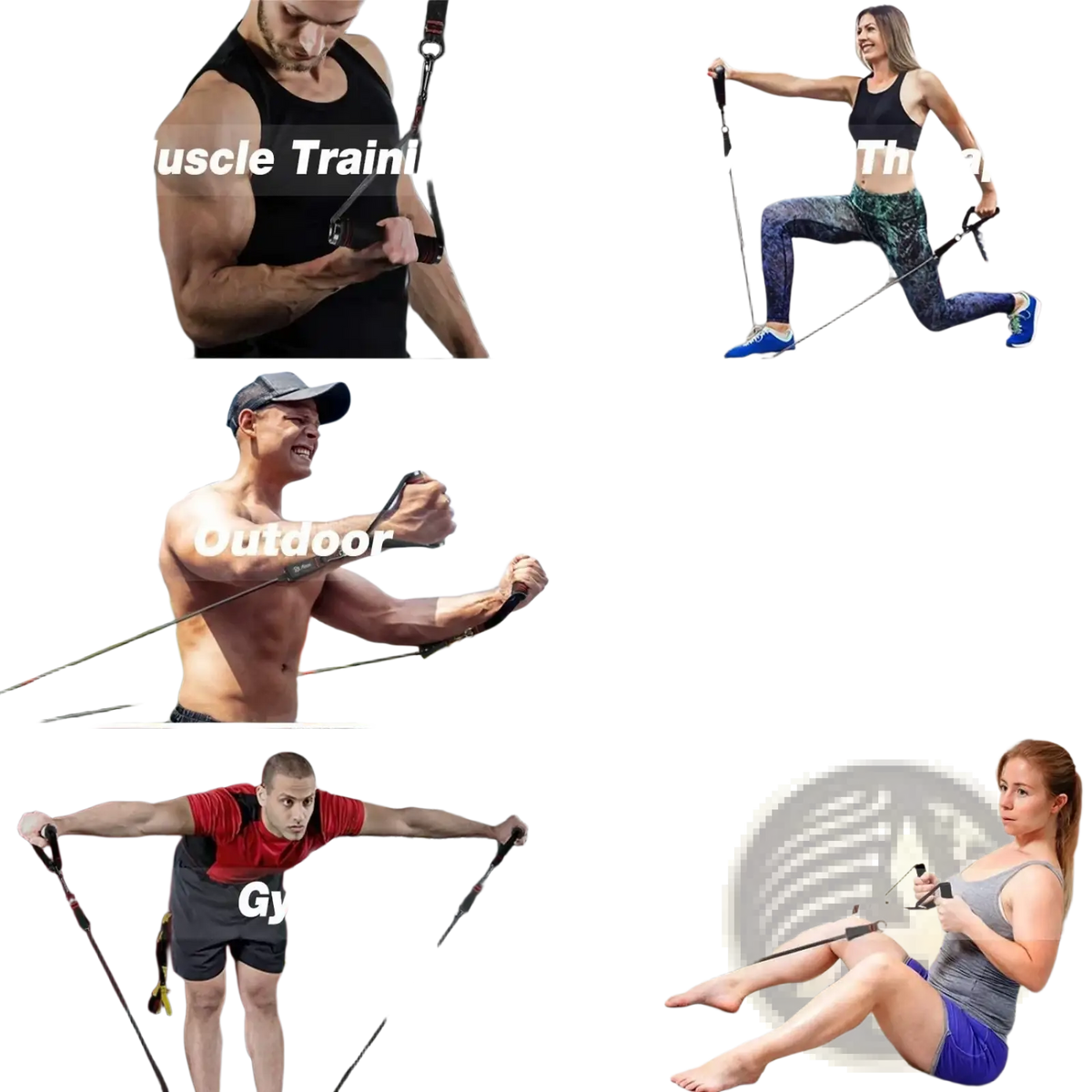 Black resistance band with adjustable handles and red accent markings for home gym workout and strength training