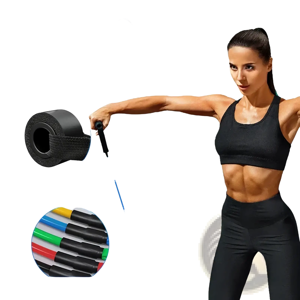 Black latex resistance band with strong steel buckle and high elastic foam core for home workout fitness training