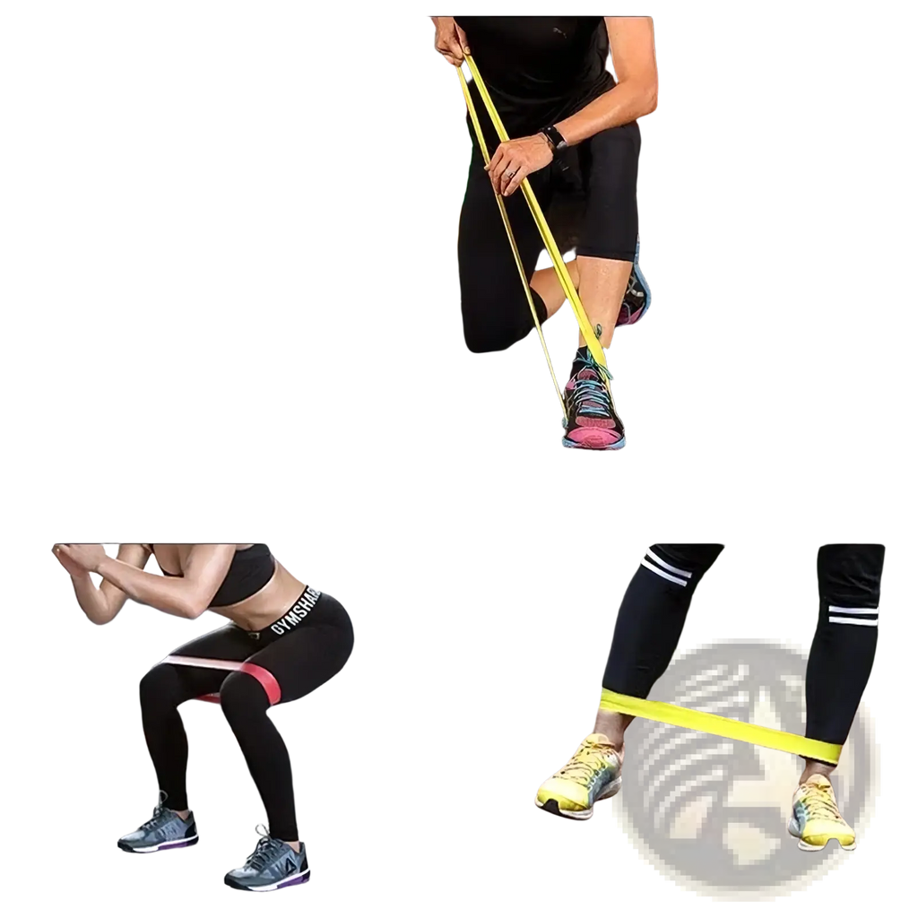 Yellow resistance band made of durable latex for workout and fitness in a resistance bands set