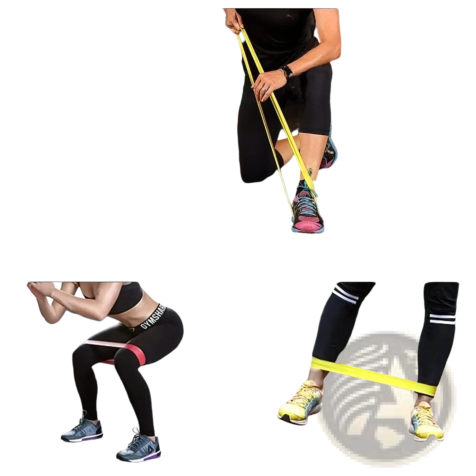 Yellow resistance band made of durable latex for workout and fitness in a resistance bands set