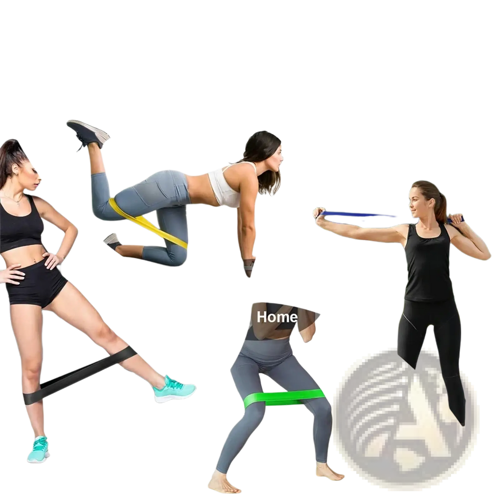 Resistance bands set with yellow blue and green elastic bands for versatile workout and Pilates exercises