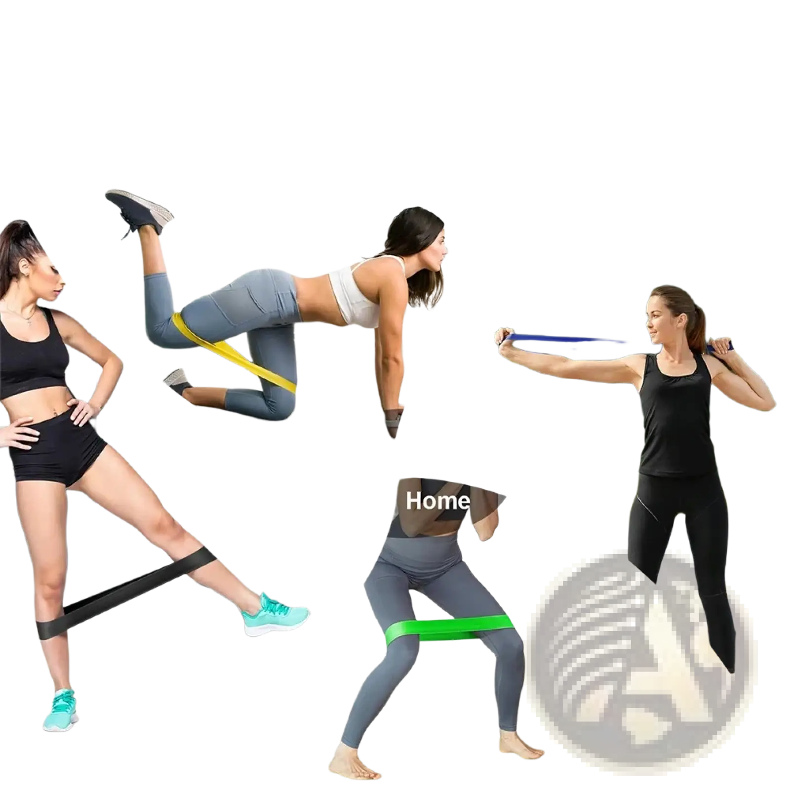 Resistance bands set with yellow blue and green elastic bands for versatile workout and Pilates exercises