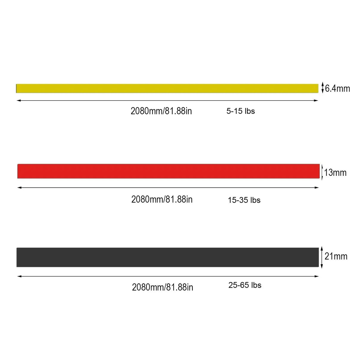 Resistance bands set for workout featuring yellow red and black metal rods with varied thickness and weight capacity