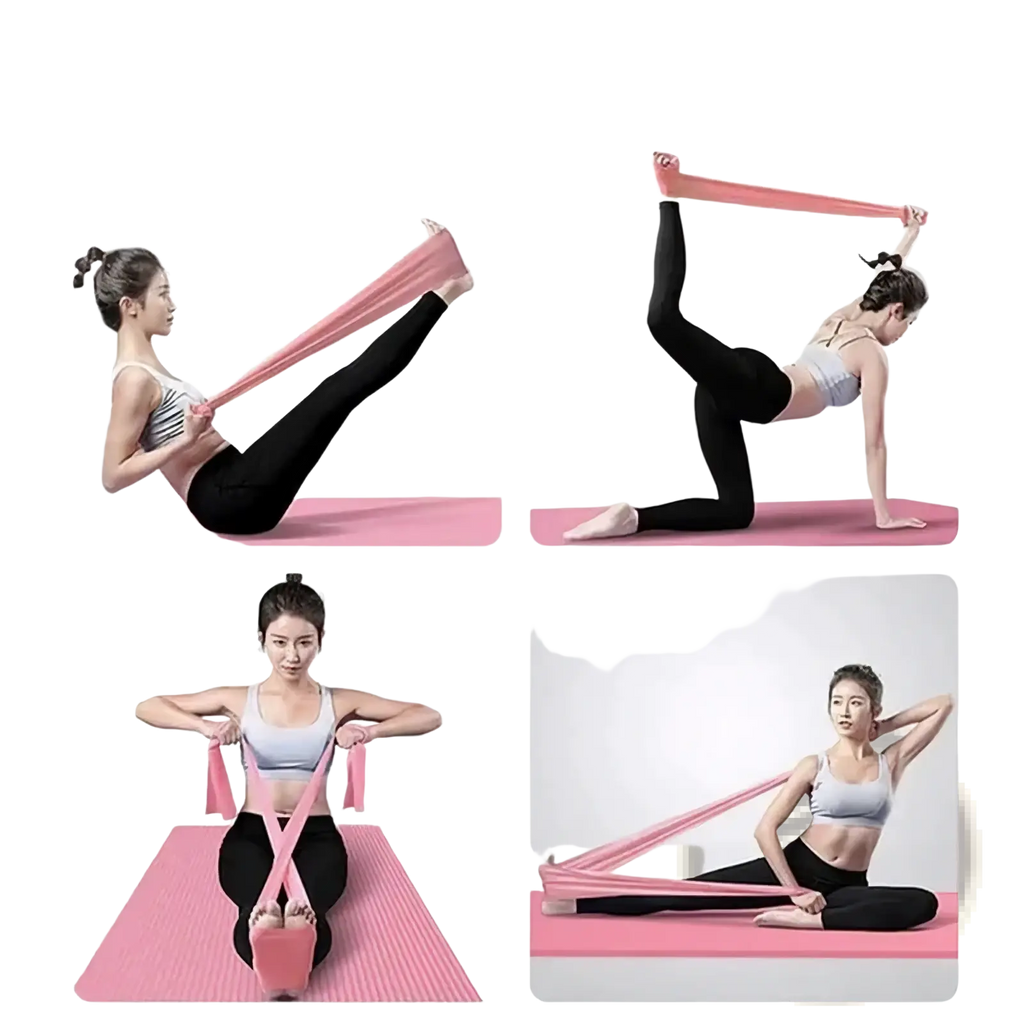 Pink resistance band made of durable material for working out fitness exercise and strength training use