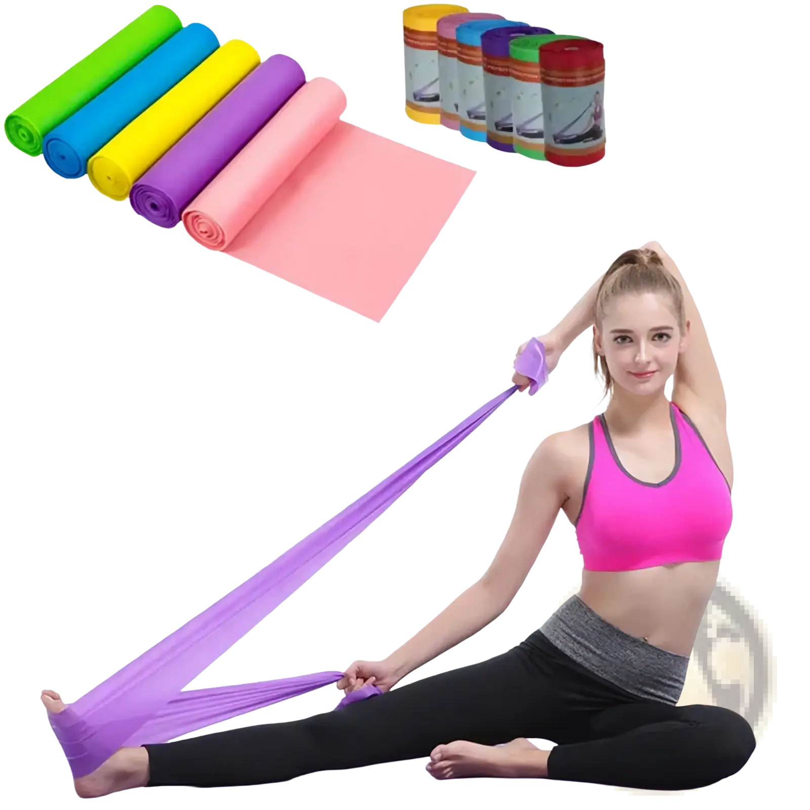 Purple elastic resistance band with textured grip ends designed for fitness exercise and workout use