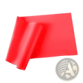A vibrant red flexible rubber resistance band measuring 1500mm x 150mm x 0.35mm for fitness exercise