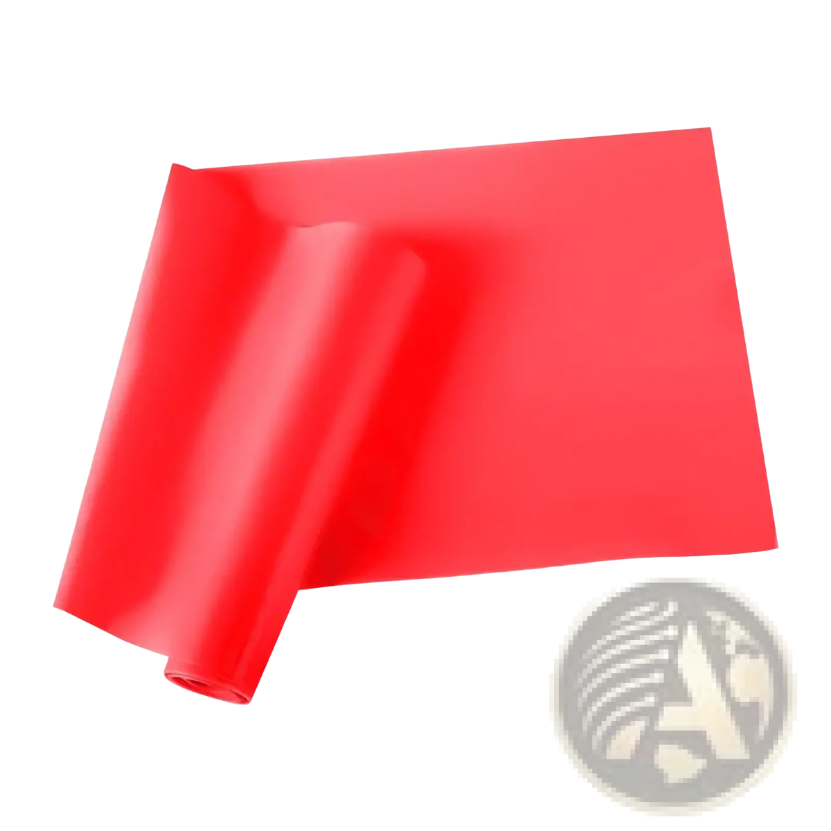 A vibrant red flexible rubber resistance band measuring 1500mm x 150mm x 0.35mm for fitness exercise