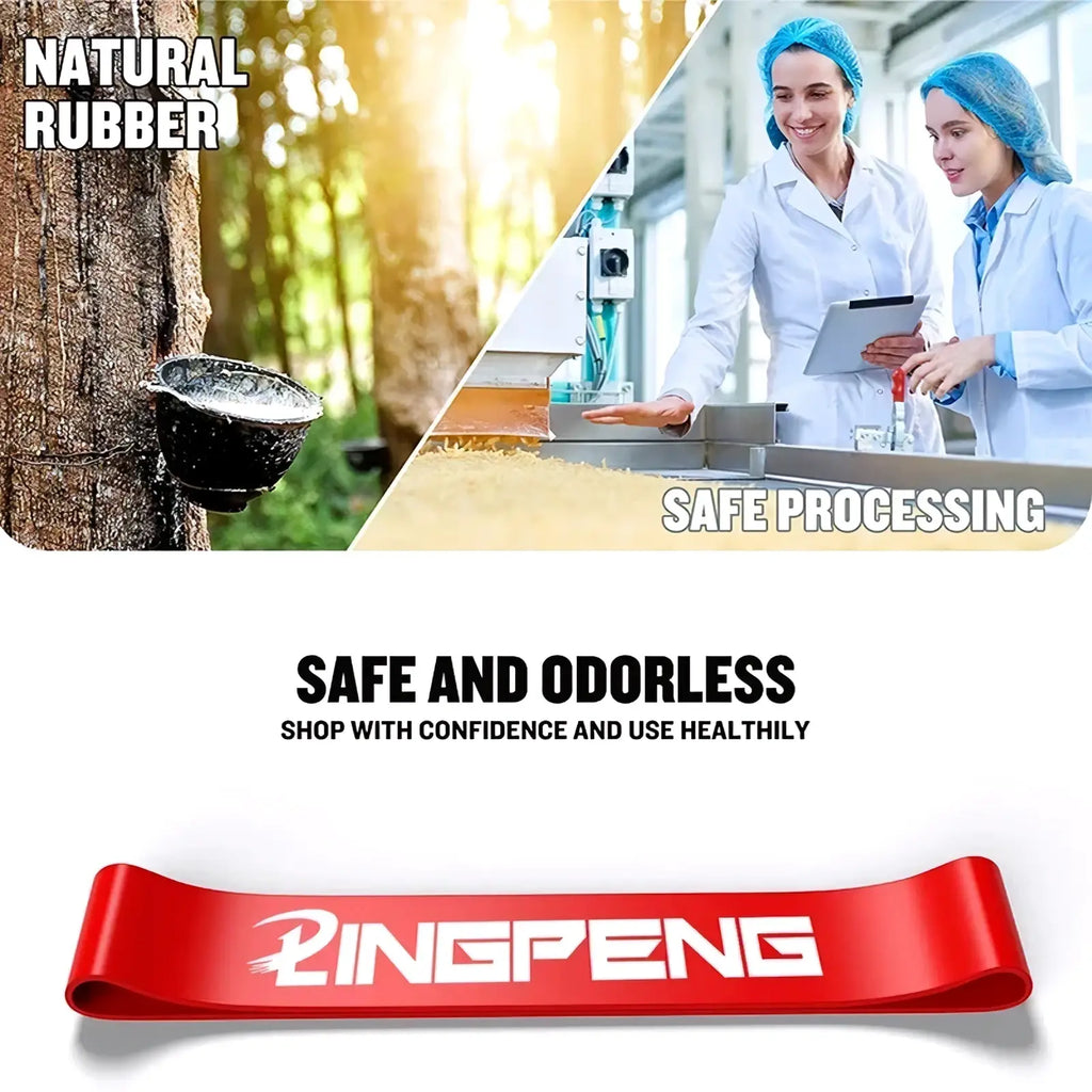 Resistance loop band set featuring a red ringpeng resistance band with white logo for exercise and workout