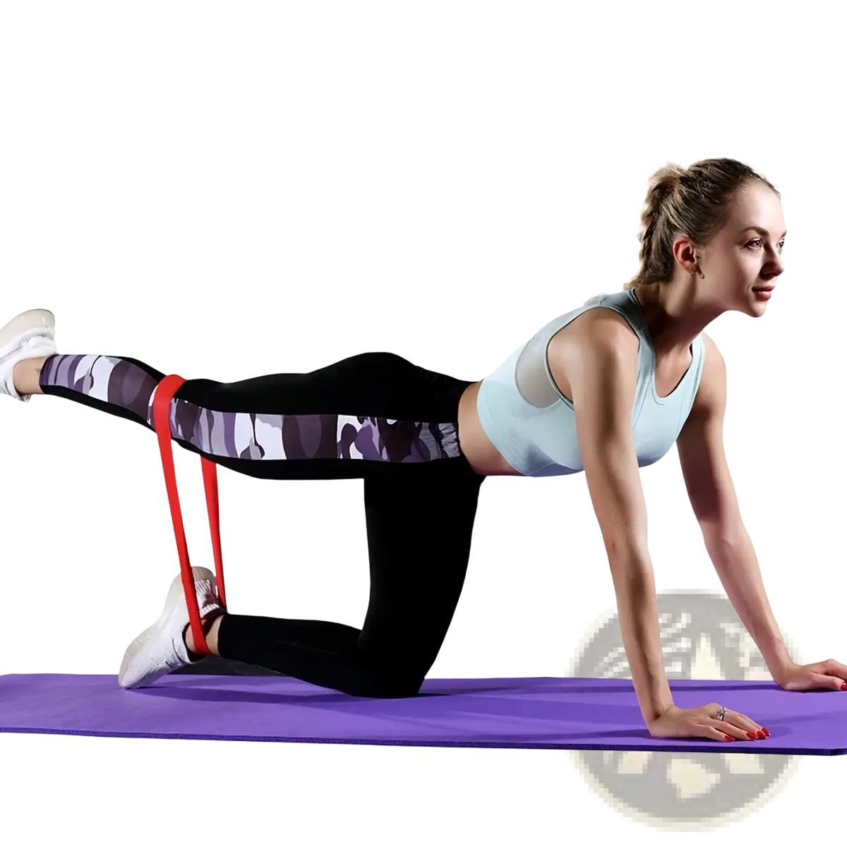 Red elastic resistance loop band made of durable material for exercise and fitness in resistance loop bands set