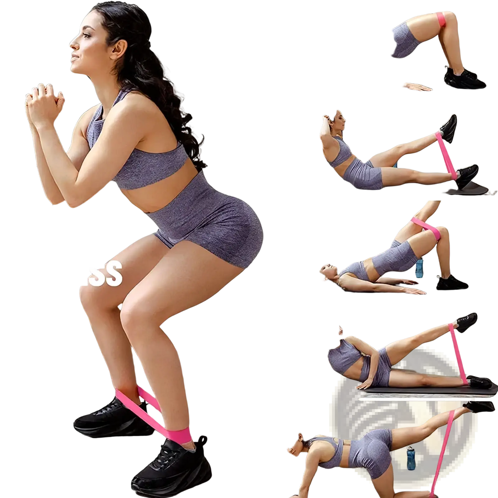 Pink resistance loop exercise band made of durable elastic material for strength training and fitness workouts