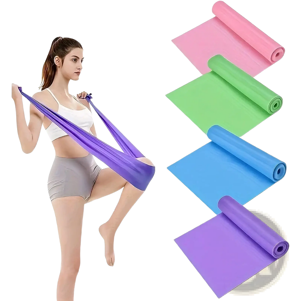 Purple resistance workout band for home fitness with a smooth, elastic texture and vibrant color