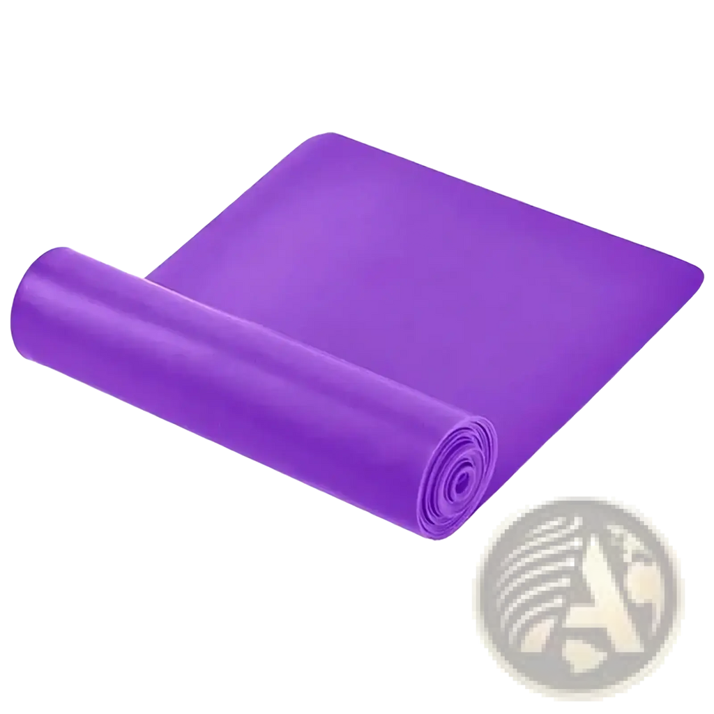 A vibrant purple resistance workout band made of smooth elastic material for home fitness exercises