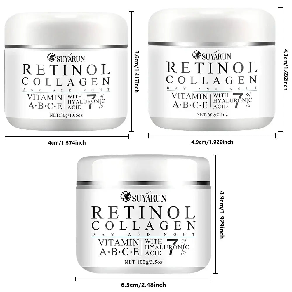 Three white suyarun retinol collagen face creams with shea butter for tender skin in 30g 60g and 100g jars