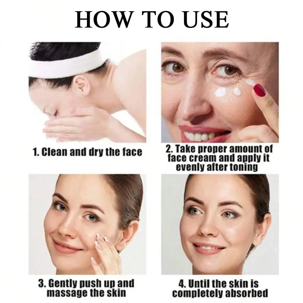 White retinol collagen cream with shea butter being applied under the eyes for tender skin care