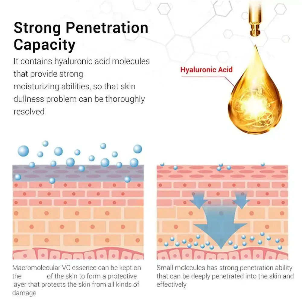 Golden droplet-shaped retinol firming booster serum bottle with metallic cap labeled hyaluronic acid for skin care use