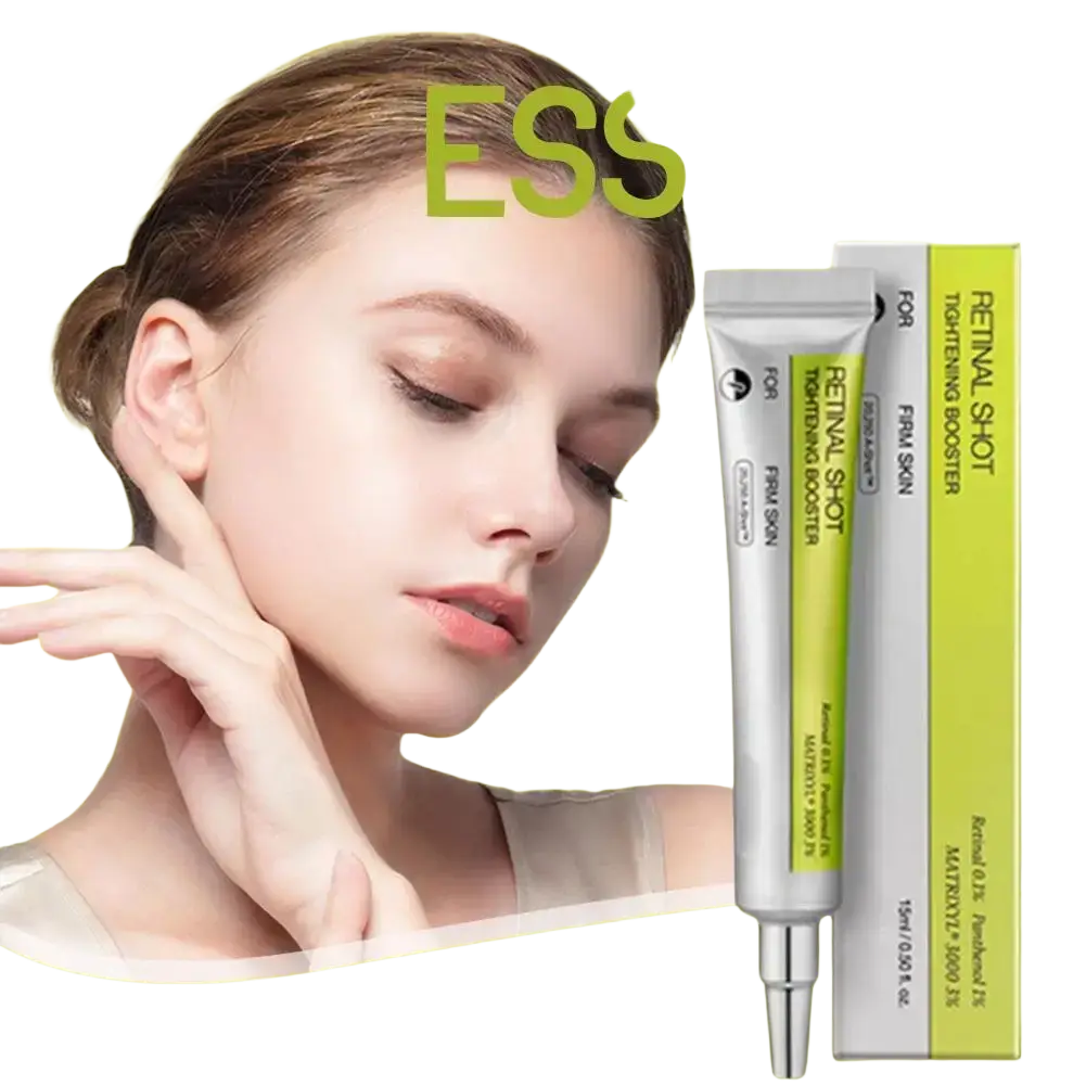 Silver and lime green retinol firming booster serum tube for skin care tightening and firm skin enhancement