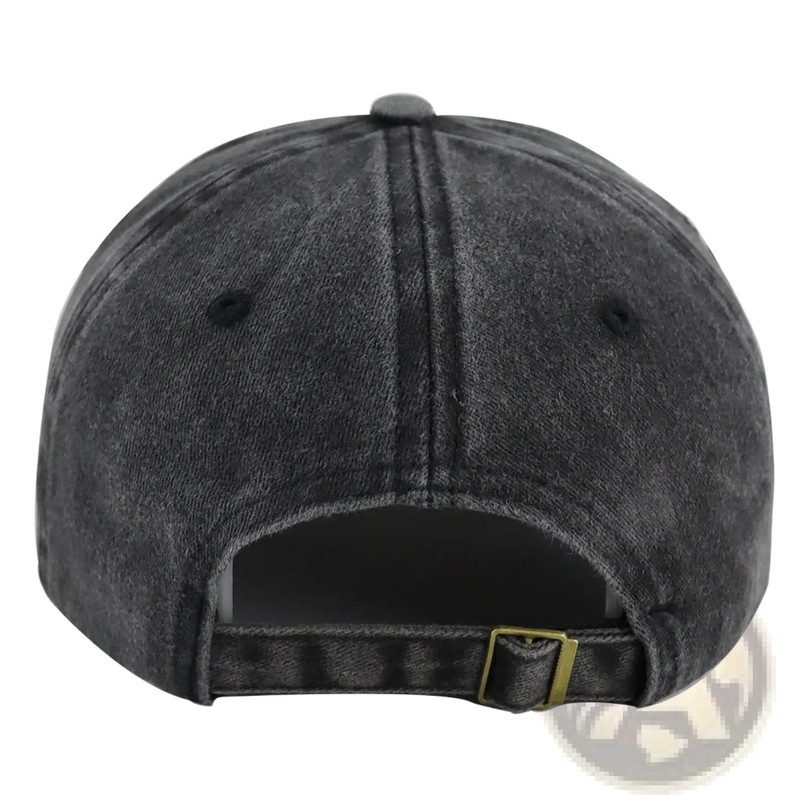 Retirement 2025 distressed American flag baseball cap in dark gray distressed denim with gold-tone buckle and adjustable strap