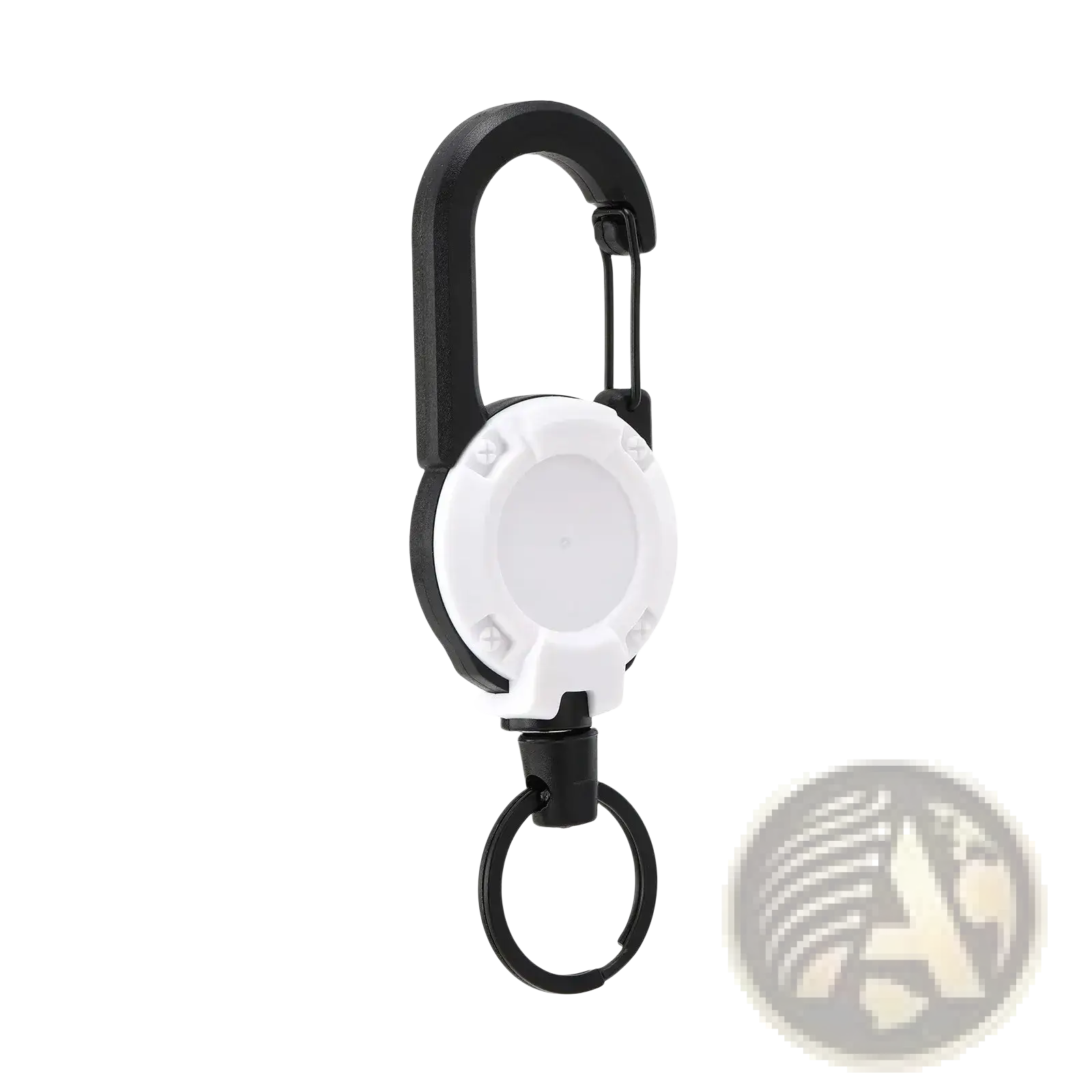 Black and white retractable carabiner keychain with heavy duty steel wire for secure and convenient key management