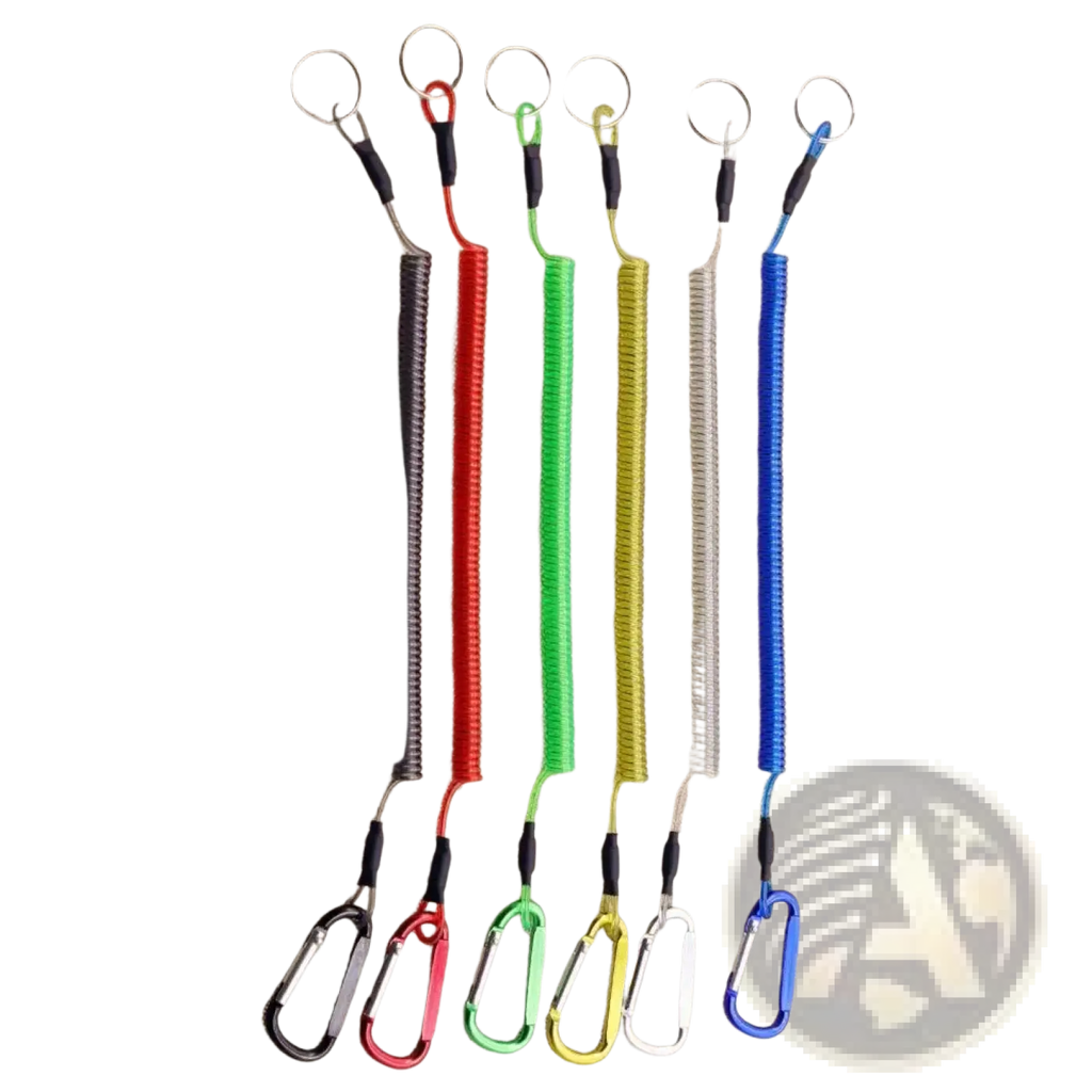 Colorful retractable coiled spring anti-lost lanyard keychains with matching carabiner clips for secure key storage