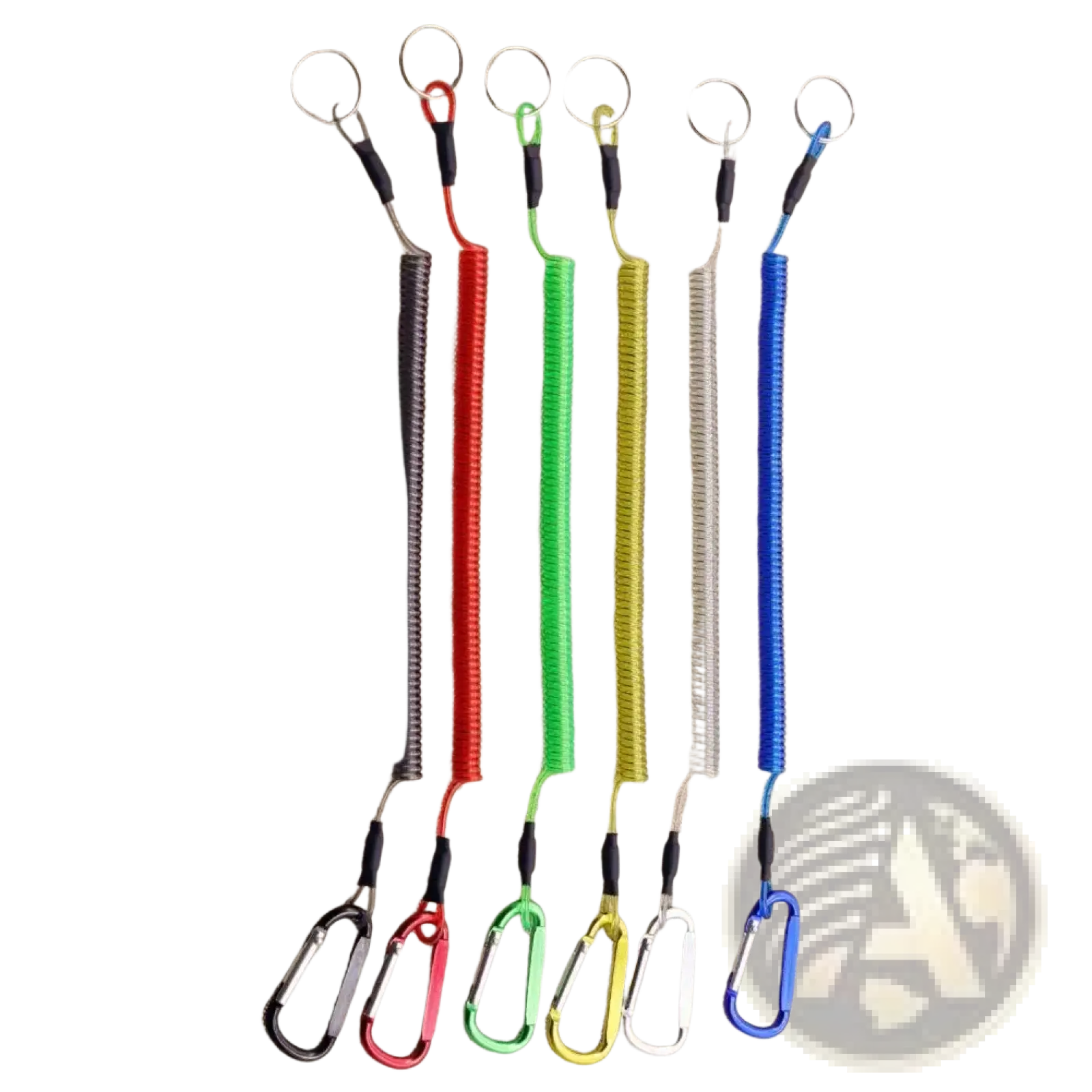 Colorful retractable coiled spring anti-lost lanyard keychains with matching carabiner clips for secure key storage