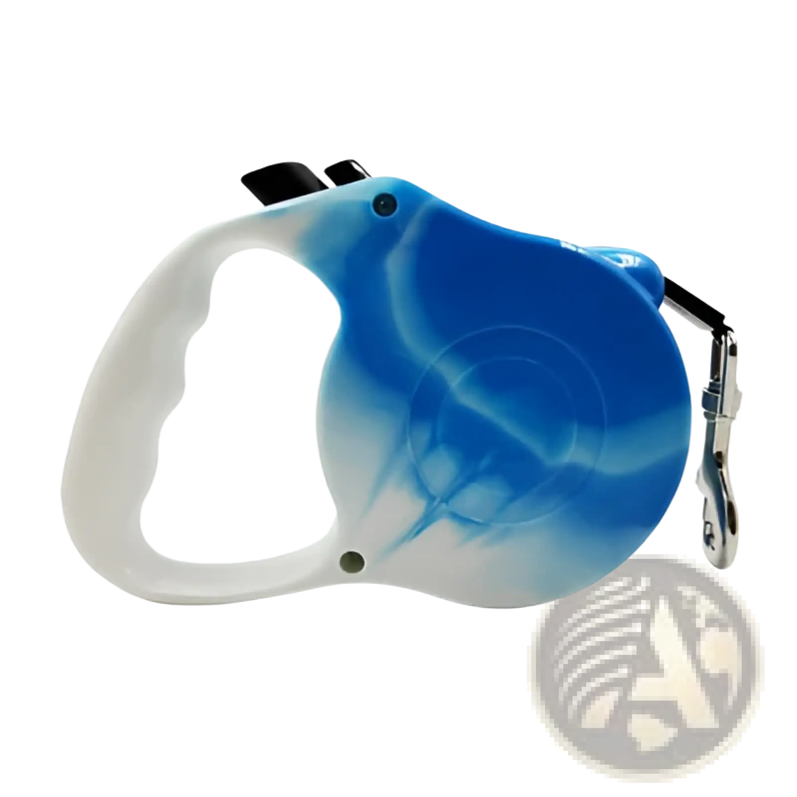 Retractable dog leash with blue and white gradient and sleek ergonomic handle for comfortable control