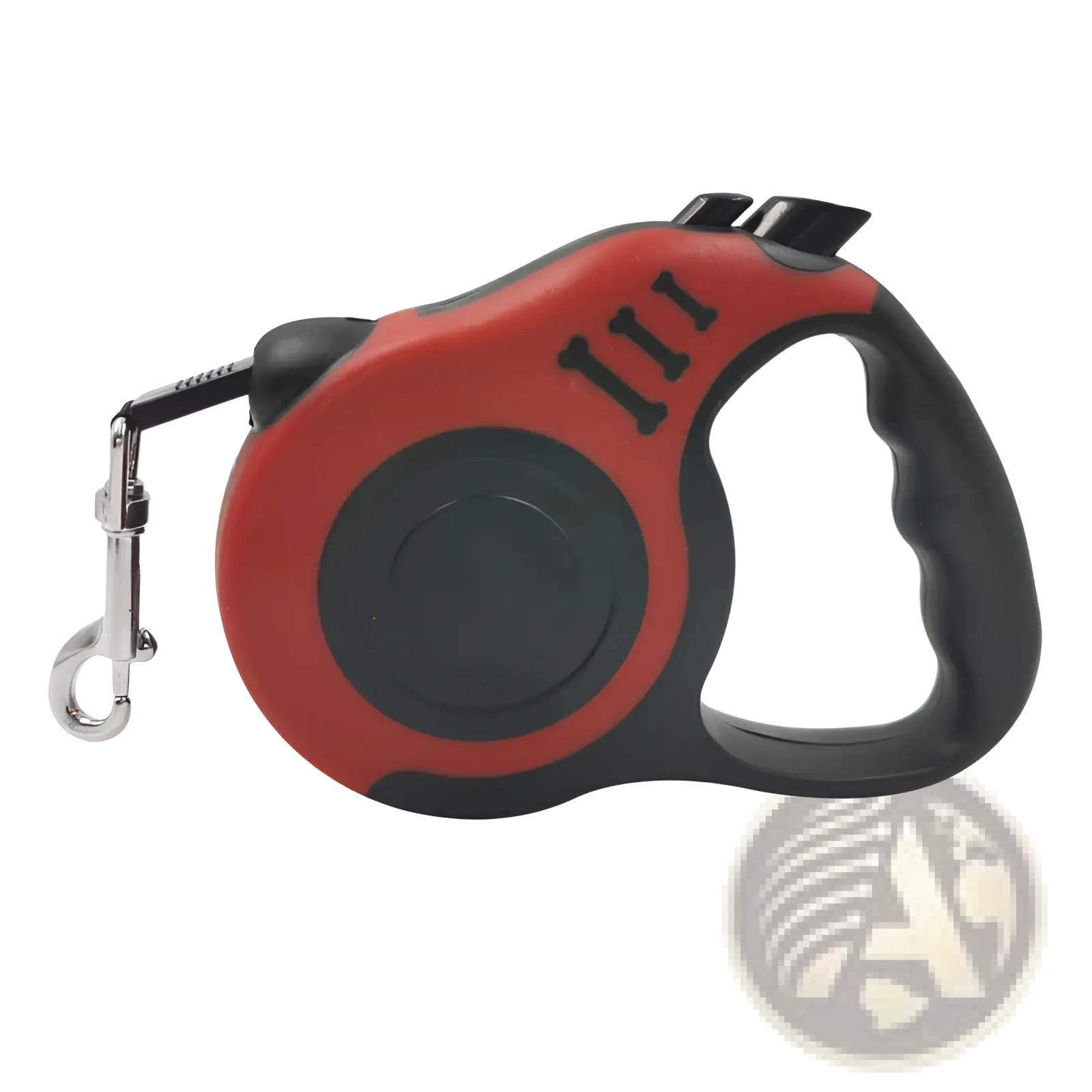 Red and black retractable dog leash with ergonomic textured grip handle for comfortable pet walking