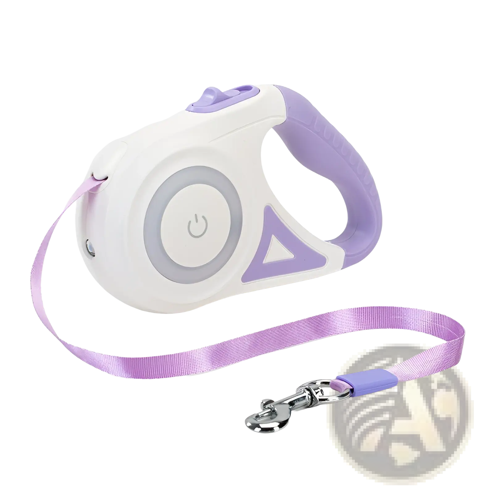 Retractable dog leash with led light and collar set in purple and white for safe nighttime walking