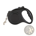 Retractable dog leash with one touch locking system in black featuring a sleek plastic handle and metal clasp 3-meter length