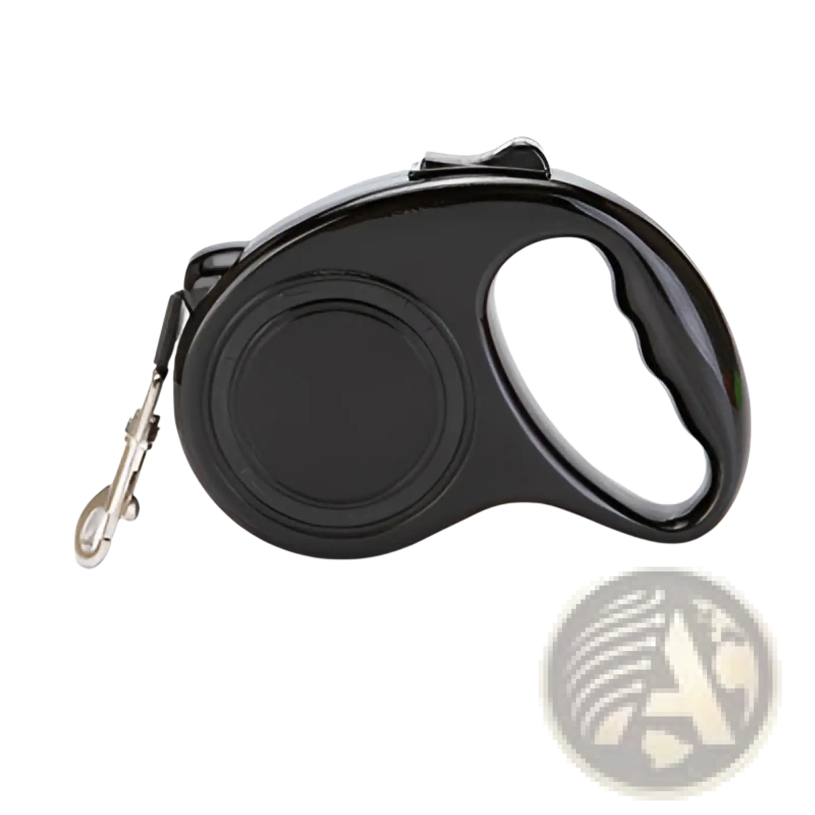 Retractable dog leash with one touch locking system black plastic handle metal clasp 3 meter length