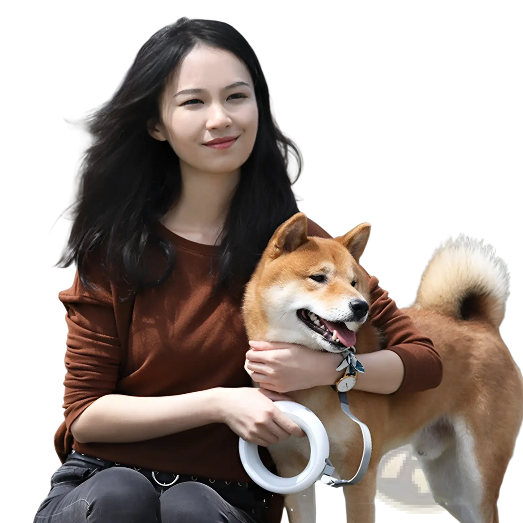 White circular handle of a retractable hands free dog leash with led light designed for convenient dog walking