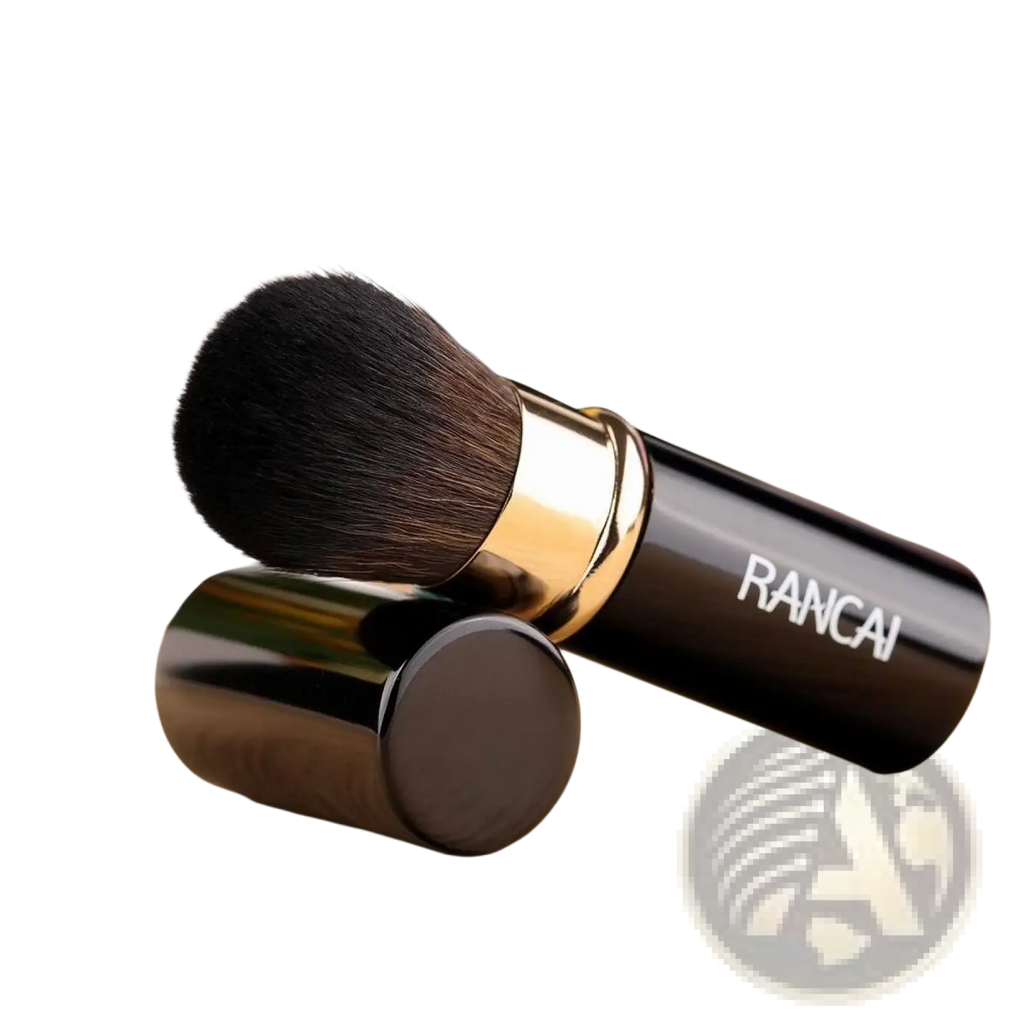 Black rancai retractable makeup brush mini with gold ferrule and dense soft bristles for precise application