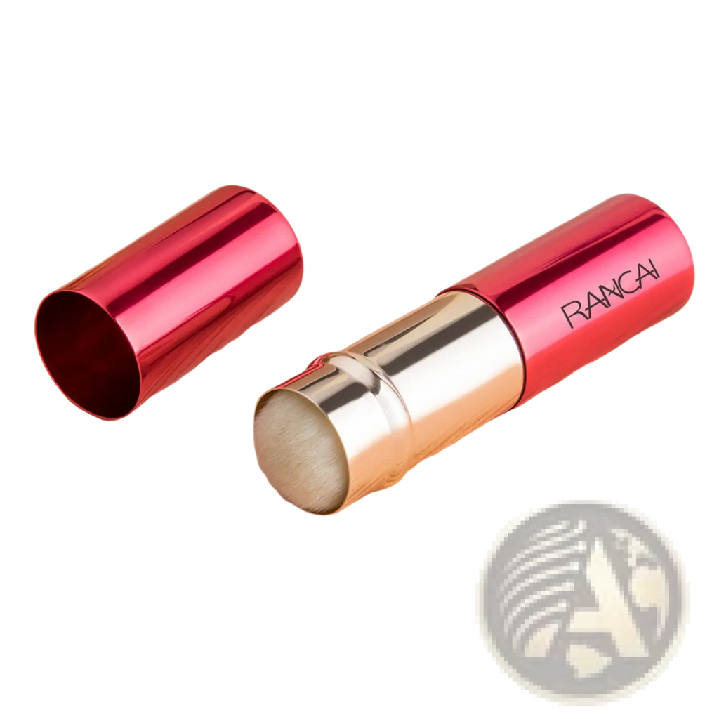 Red metallic rancai retractable makeup brush mini with gold cap and silver band for precise makeup application