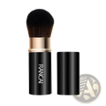 Retractable makeup brush mini rancai with black handle gold-toned band and dense dark bristles for precise application
