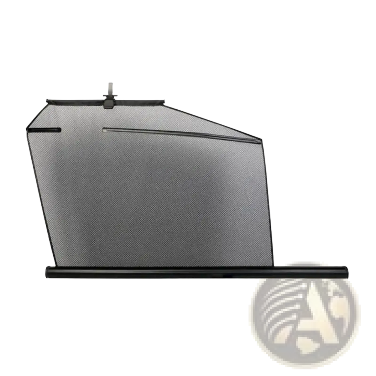 Black retractable mesh car window sunshade with sturdy frame providing uv protection for vehicle windows