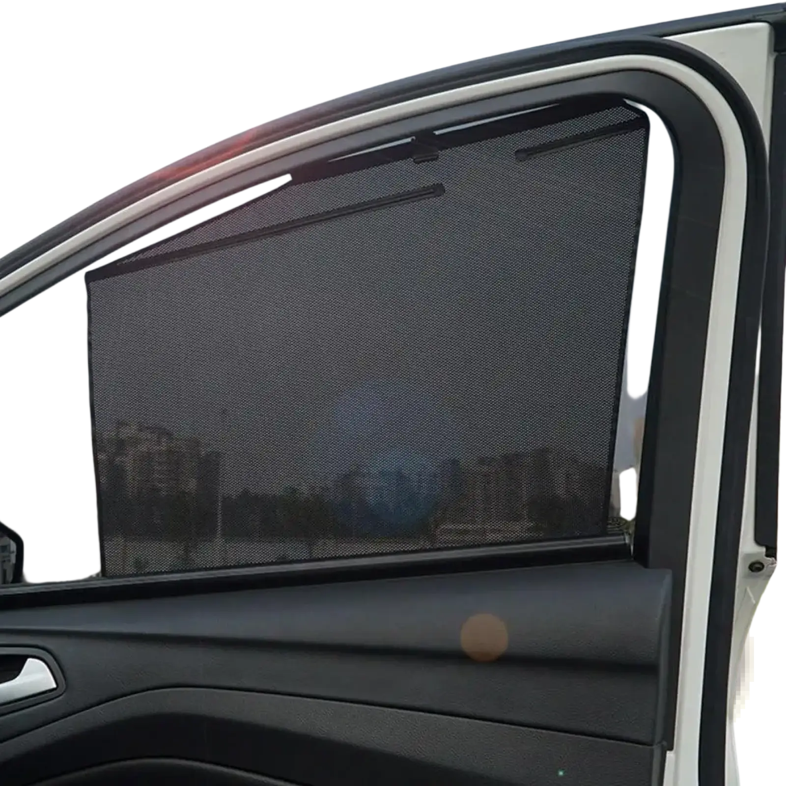 Black mesh retractable car window sunshade with sleek flexible design for effective uv protection