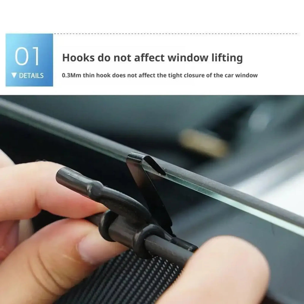 Black plastic car window hook for retractable mesh car window sunshade uv protection with thin 0.3mm secure design
