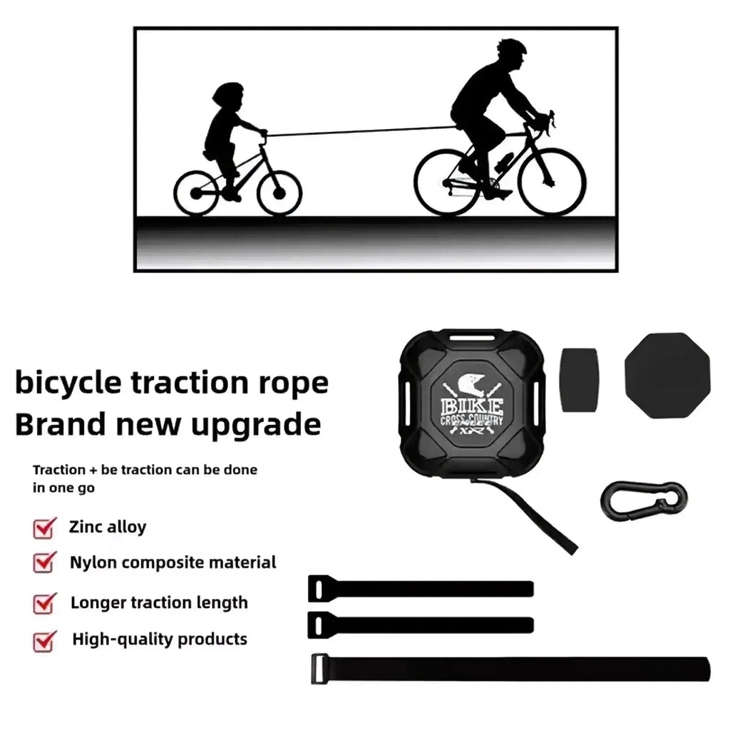 Black ibike retractable mountain bike tow rope with zinc alloy and nylon composite for parent child pull strap use