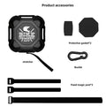 Black rugged rectangular retractable mountain bike tow rope with bike cross country logo and handle grips for parent child use