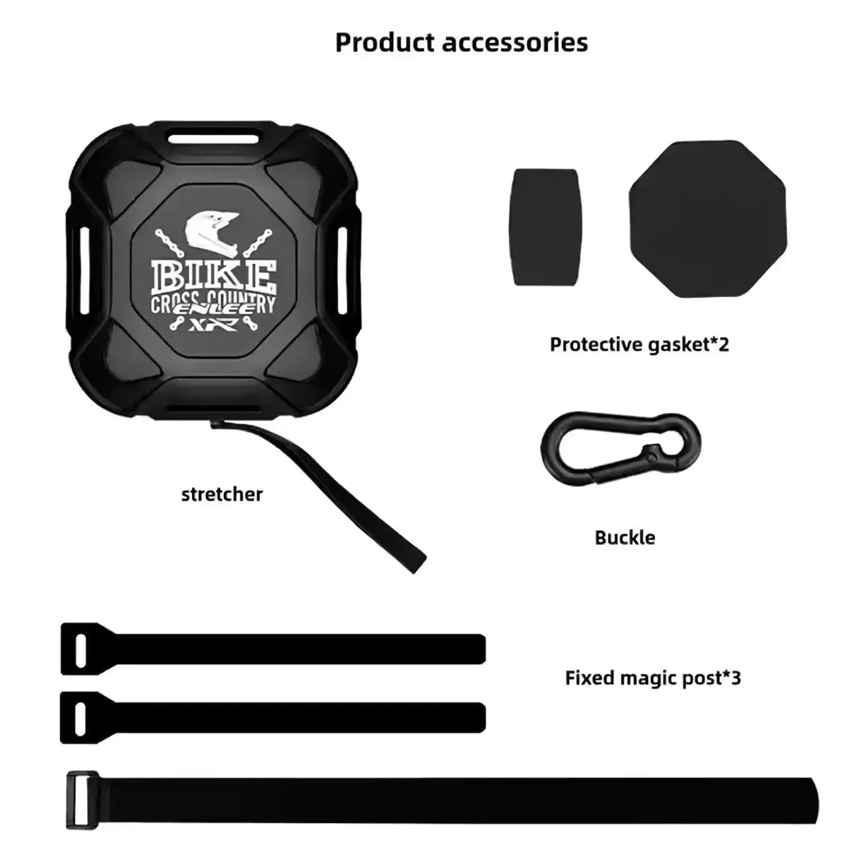 Black rugged rectangular retractable mountain bike tow rope with bike cross country logo and handle grips for parent child use