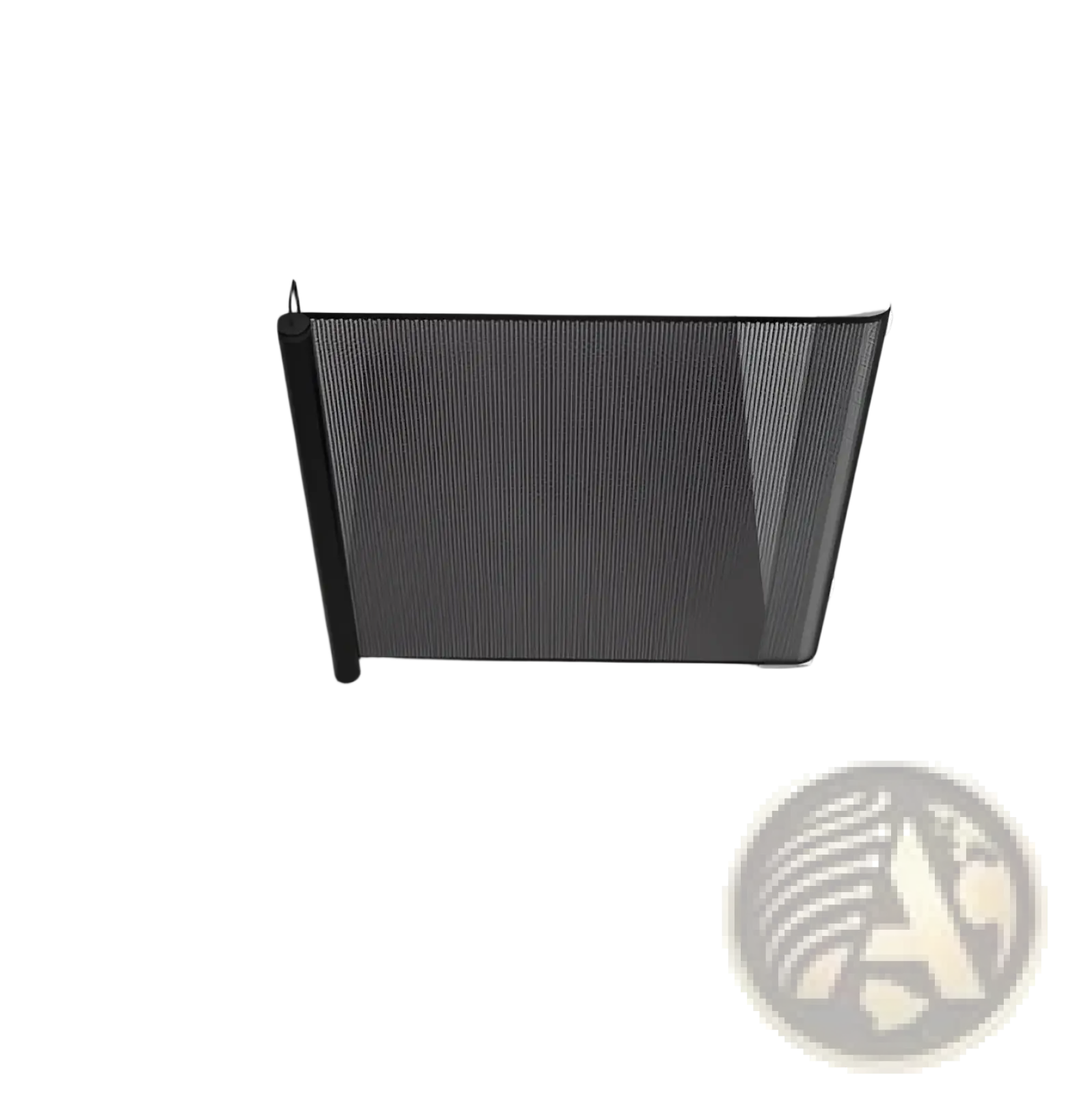 Retractable safety gate for pets and toddlers in black mesh with a sleek modern design for secure space separation