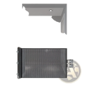 Retractable safety gate for pets and toddlers made of black metal mesh with perforated design and silver-toned hardware