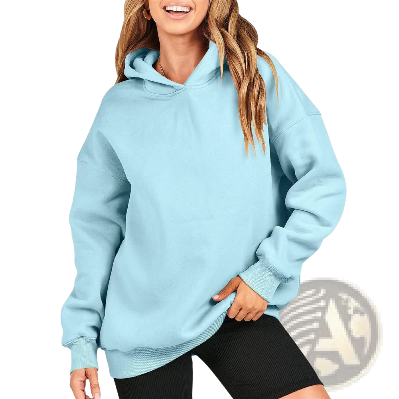 Light blue retro 3d tie dye oversized unisex pullover hoodie made of soft cozy fabric with ribbed cuffs